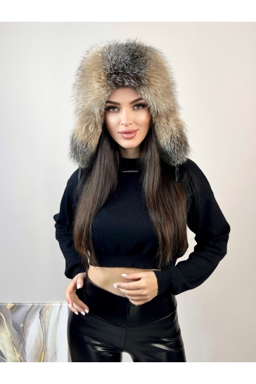 Шапка женская из натуральной кожи с блюфростом